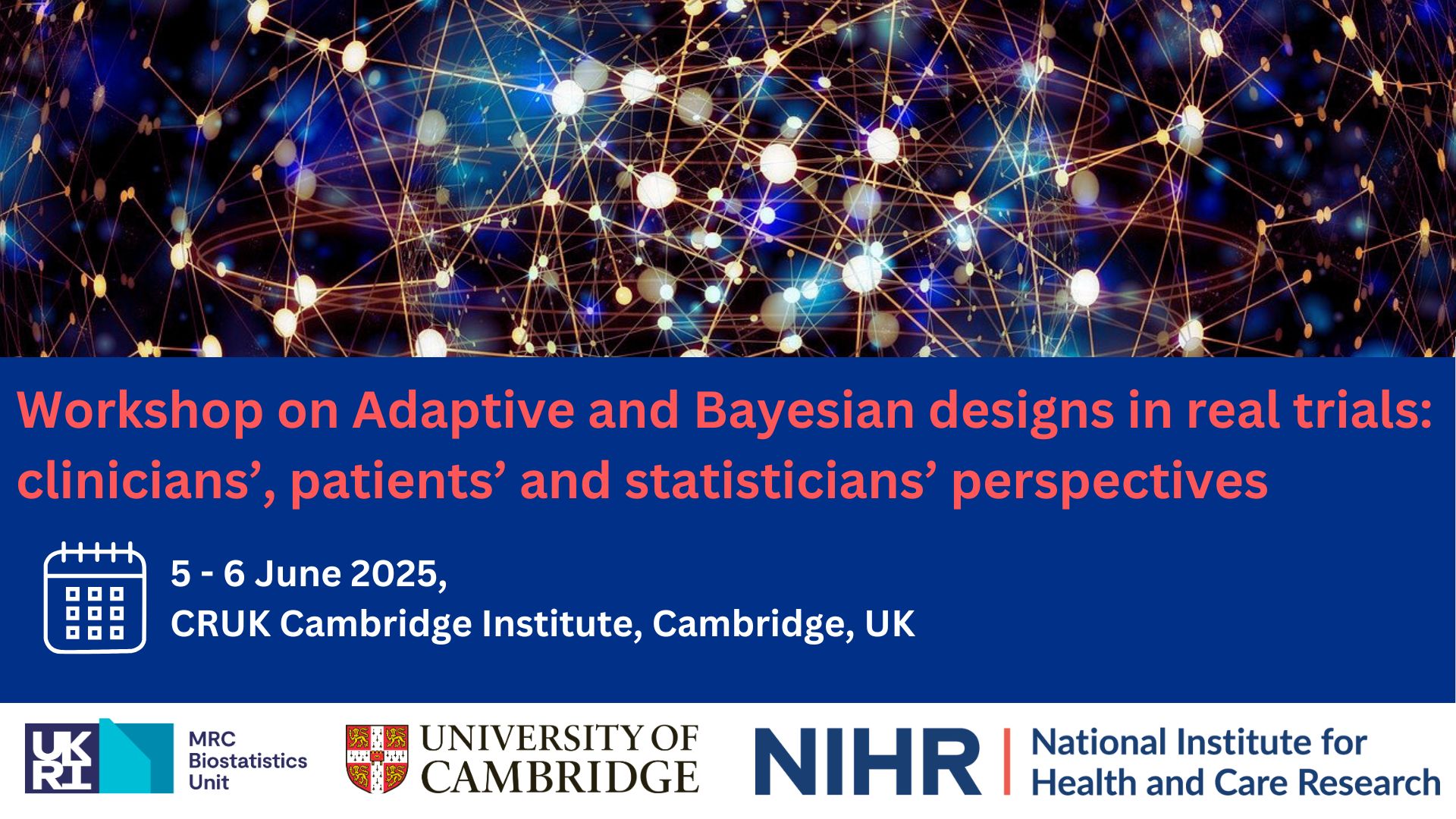 Web graphic for Adaptive and Bayesian Desings in real trials workshop